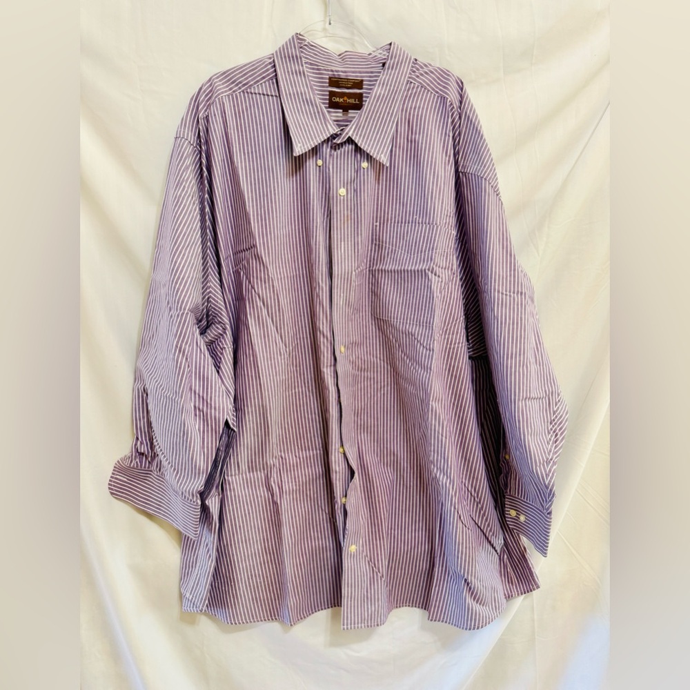 Men's Oak Hill Purple Striped Button Down Ling Sleeve Shirt, Size 5XL